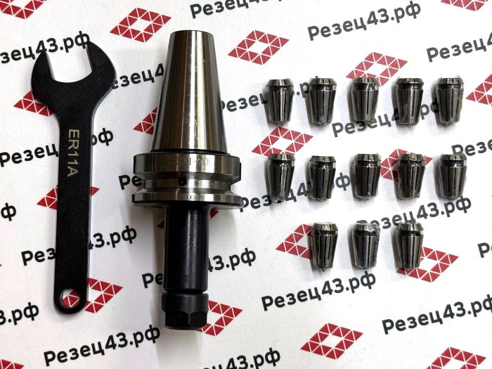 Цанговый патрон BT30 / ISO30 с ключом и набором цанг ER11 в кейсе (BT30-ER11-13PCS)