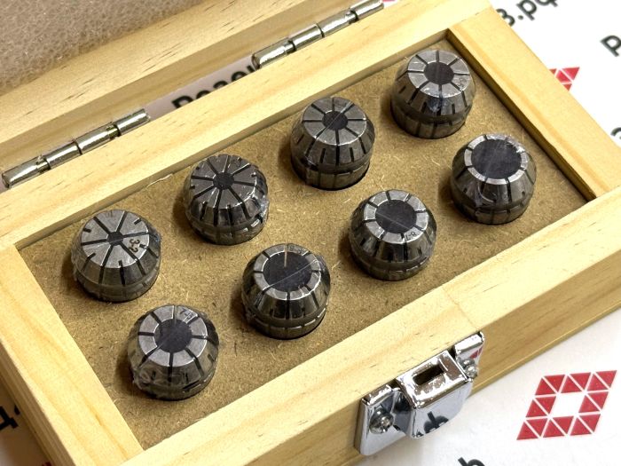 Набор высокоточных цанг ER16 в деревянном кейсе 8 шт (ER16-8 pcs)
