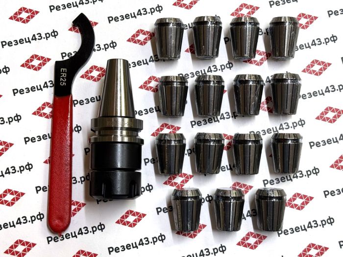 Цанговый патрон BT30 / ISO30 с ключом и набором цанг ER25 в кейсе (BT30-ER25-15PCS)