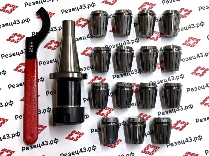 Цанговый патрон NT30 с ключом и набором цанг ER25 в кейсе (NT30-ER25-15PCS)
