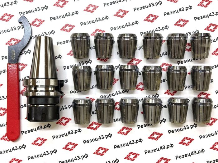 Цанговый патрон BT40 с ключом и набором цанг ER32 в кейсе (BT40-ER32-18PCS)