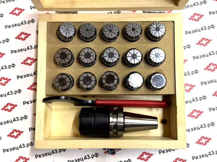 Цанговый патрон BT30 / ISO30 с ключом и набором цанг ER25 в кейсе (BT30-ER25-15PCS)