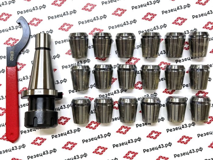 Цанговый патрон NT40 с ключом и набором цанг ER32 в кейсе (NT40-ER32-18PCS)