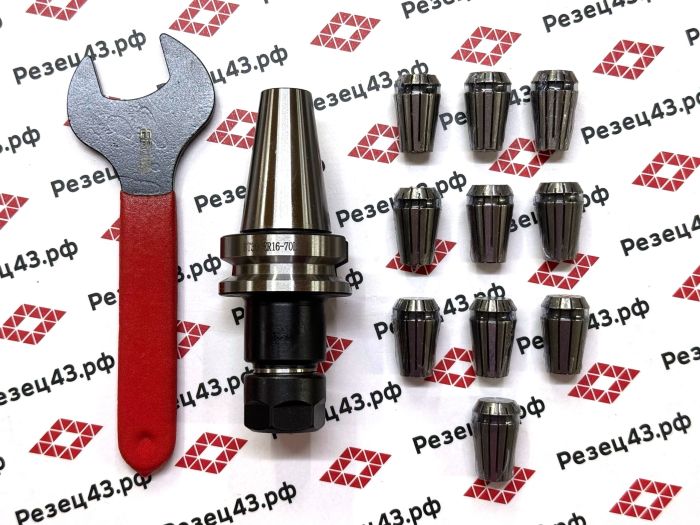Цанговый патрон BT30 / ISO30 с ключом и набором цанг ER16 в кейсе (BT30-ER16-10PCS)