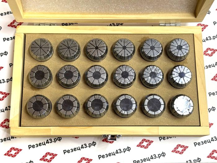 Набор высокоточных цанг ER32 в деревянном кейсе 18 шт (ER32-18 pcs)